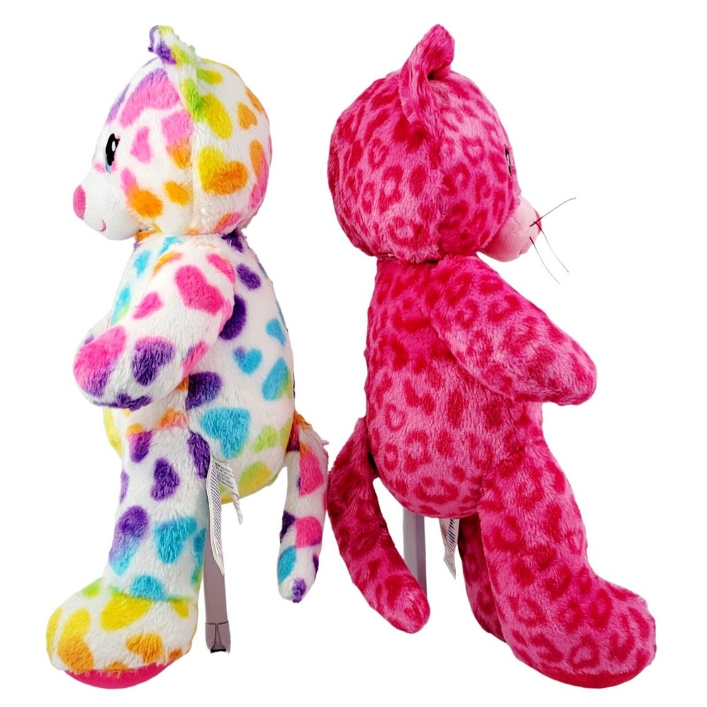 Lot of 2 Build a Bears Rainbow Hearts Kitty Cat & Hot Pink Leopard Stuffed Plush - Picture 5 of 15
